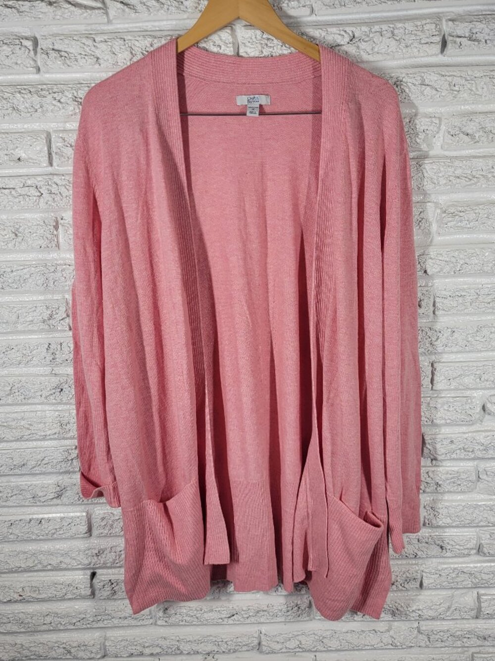 Croft Barrow Cardigan Sweater 2X Plus Size Pink Tight Knit Pockets SWE41E
